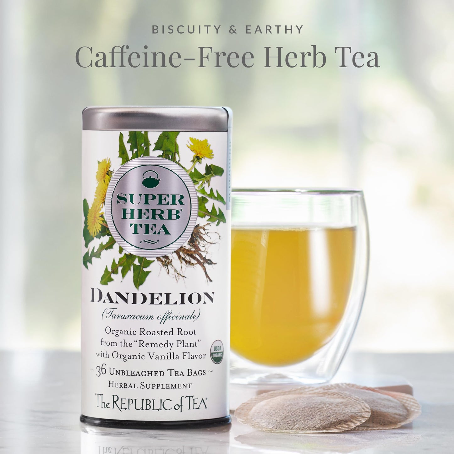 The Republic of Tea Organic Dandelion SuperHerb Tea, 36 Herbal Tea Bags, Caffeine-Free, Model SYNCHKG052690