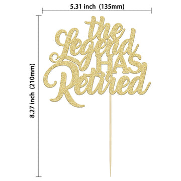 1Pcs The Legend Has Retired Cake Topper Gold Glitter Happy Retirement Cake Decorations For Goodbye Tension Hello Pension Happy R