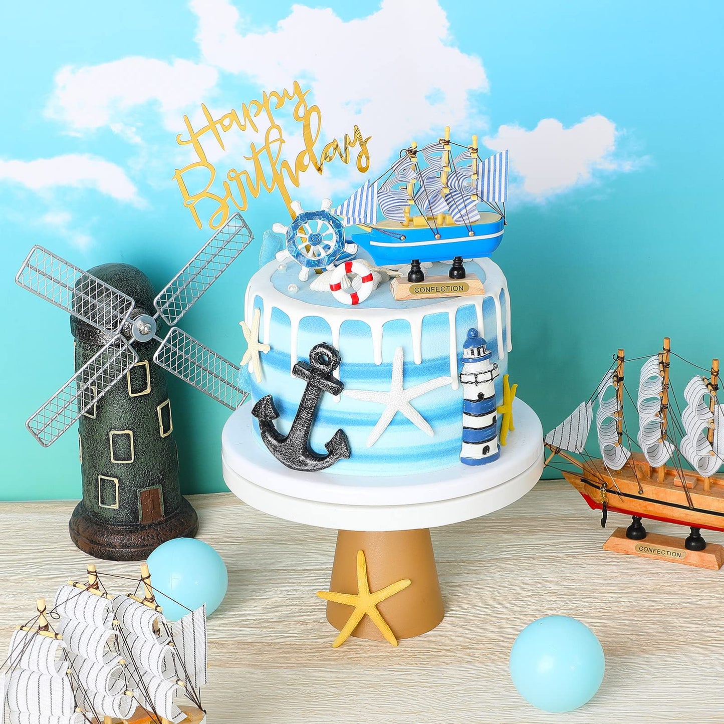 19 Pcs Nautical Cake Topper Pirate Cake Topper Ship Theme Cake Topper Nautical Cupcake Topper Nautical Party Decorations For Bir