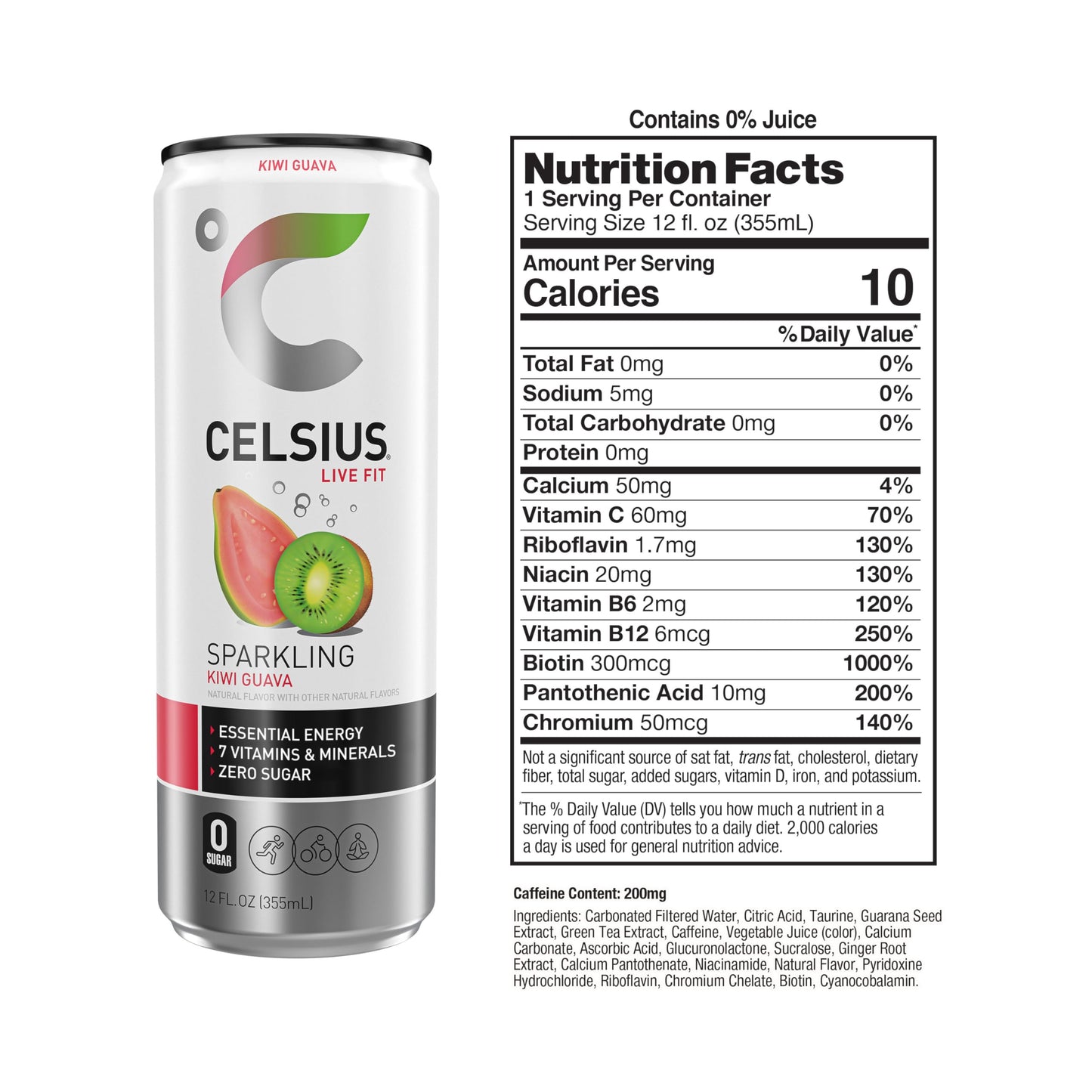 CELSIUS Sparkling Kiwi Guava Energy Drink, 12 Fl Oz (Pack of 4), Model FGSS419