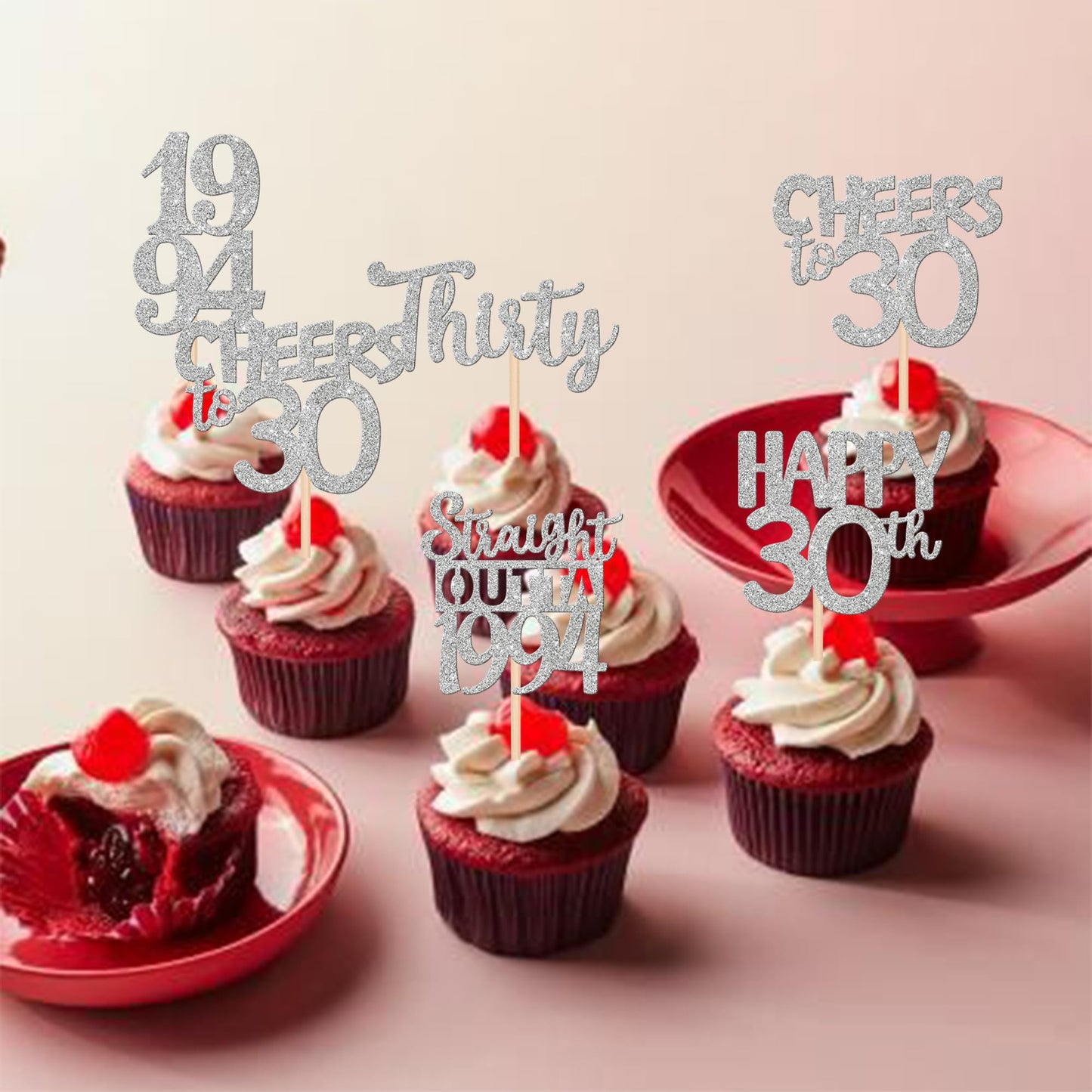30Pcs 30Th Birthday Cupcake Toppers Glitter Thirty Happy 30Th Straight Outta 1994 Cupcake Picks For Cheers To 30 Years 30Th Birt