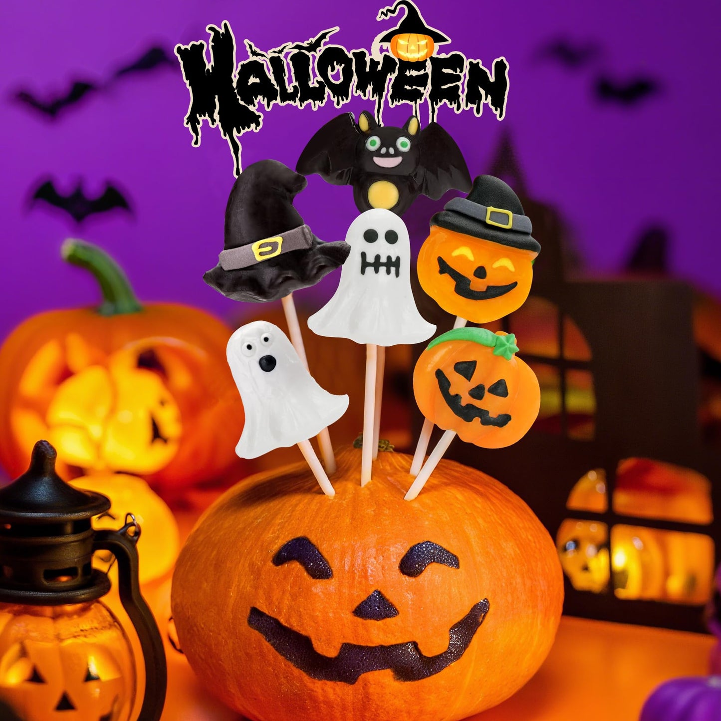 Halloween Lollipops Bulk 24 Party Packs  Fruity Halloween Candy Individually Wrapped for Trick or Treating  Ghost  Bat  Pumpkin Sucker Lollipops for Party Favors  Festive Events & Goody Bag Fillers