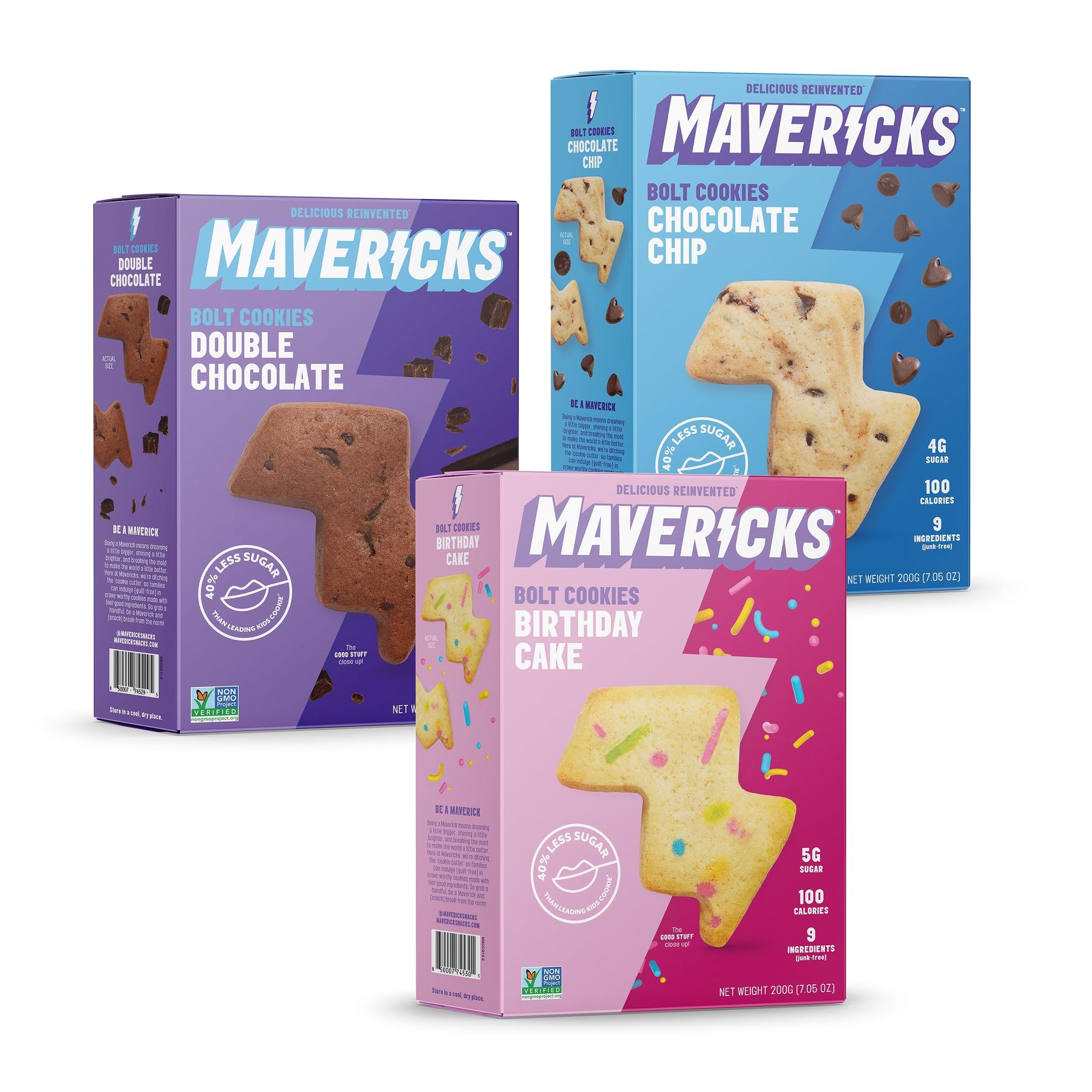 Mavericks Cookie Variety Pack - Healthy Cookies, Plant Based Snack for Kids - Chocolate Chip, Double Chocolate & Birthday Cake -