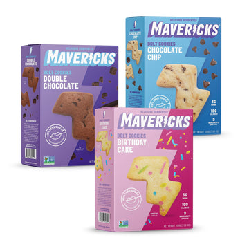 Mavericks Cookie Variety Pack - Healthy Cookies, Plant Based Snack for Kids - Chocolate Chip, Double Chocolate & Birthday Cake -
