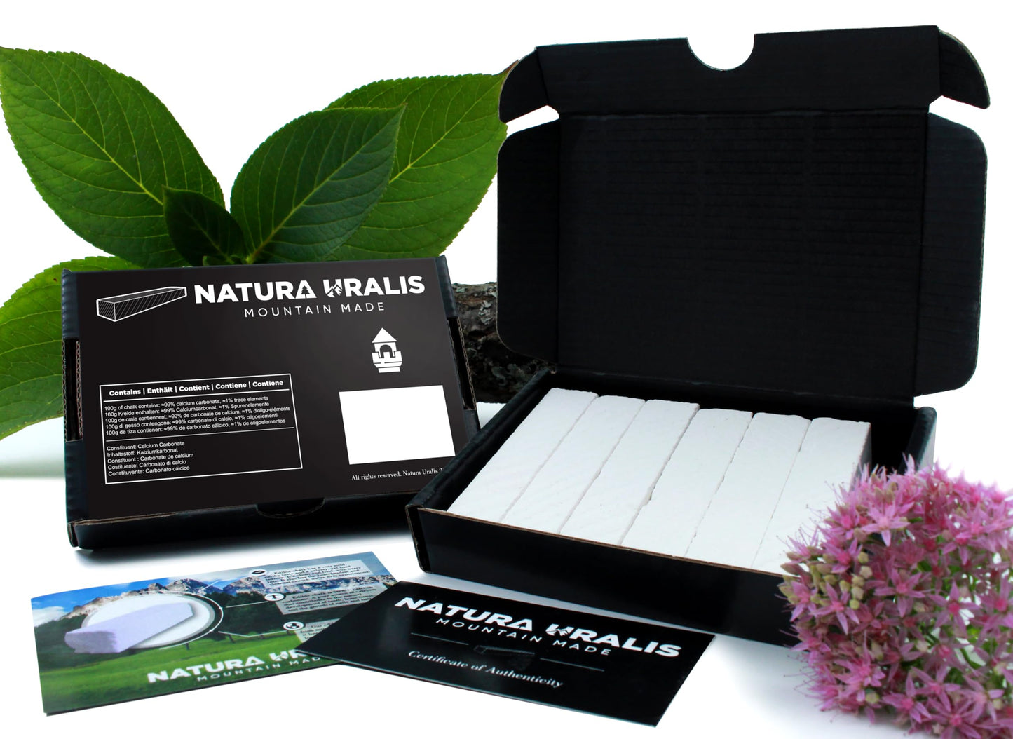 Natura Uralis Sawn Chalk - 7 oz White Chalk Bars, 6 Sticks, Velvety Texture, ASMR Sensation, Model NU-BB
