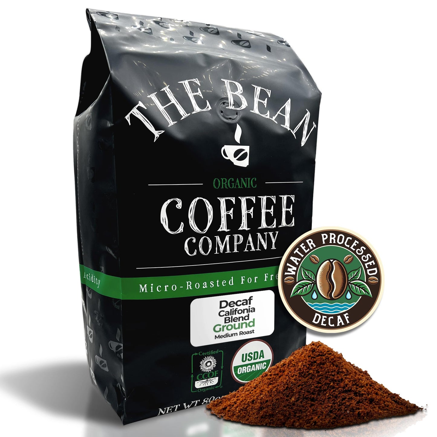 The Bean Organic Coffee Company Water Processed DECAF California Blend, Medium Roast, Ground Coffee, 5-Pound Bad, Caf   Molido T