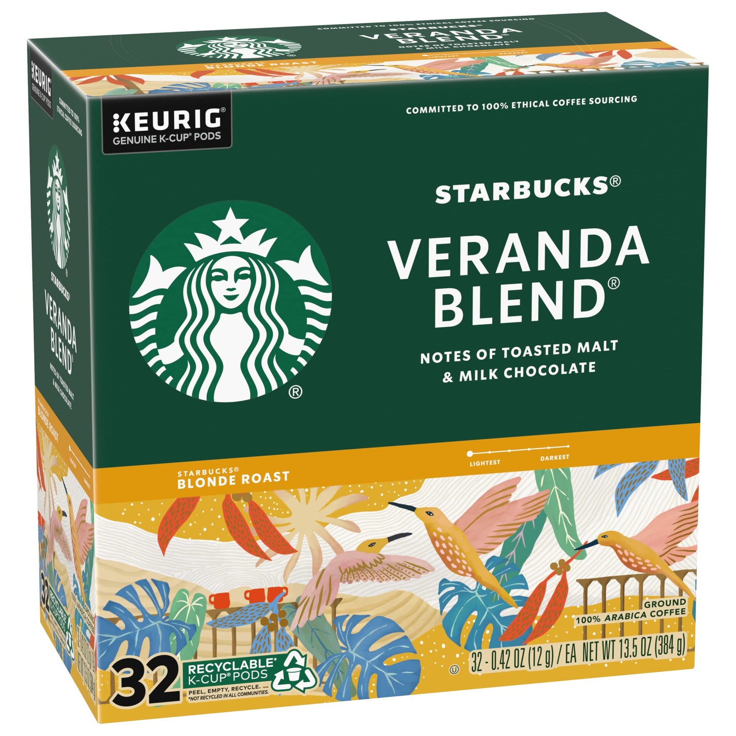 Starbucks Veranda Blend Blonde K-Cup Pods for Keurig, 160 Count, 32 Count (Pack of 5)