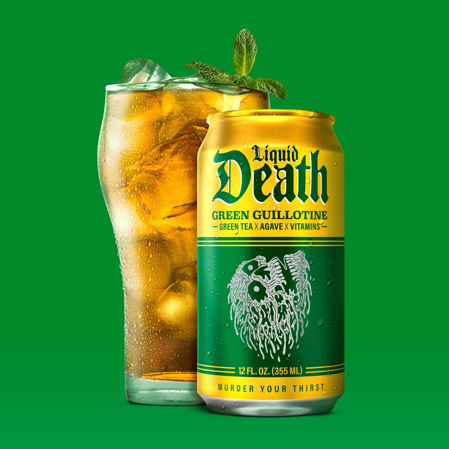 Liquid Death, Green Guillotine Iced Tea, 12-Pack (12 Oz Cans), Green Tea, Low Calorie, No Artificial Sweeteners, B12 & B6 Vitami