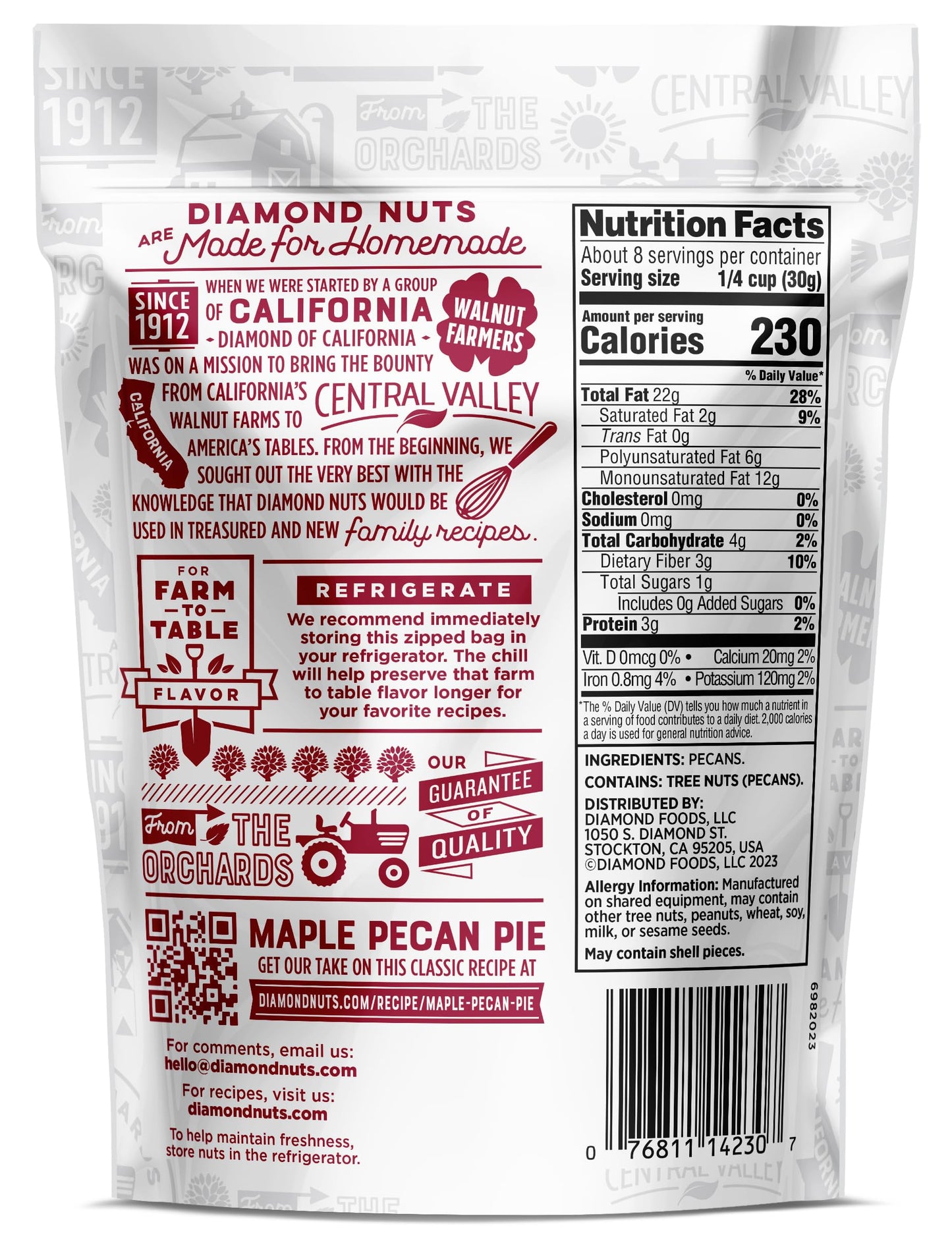 Diamond Of California Chopped Pecans For Baking, Snacking And Salads, 24 Oz. Total / 8 Oz. Each (3 Pack)