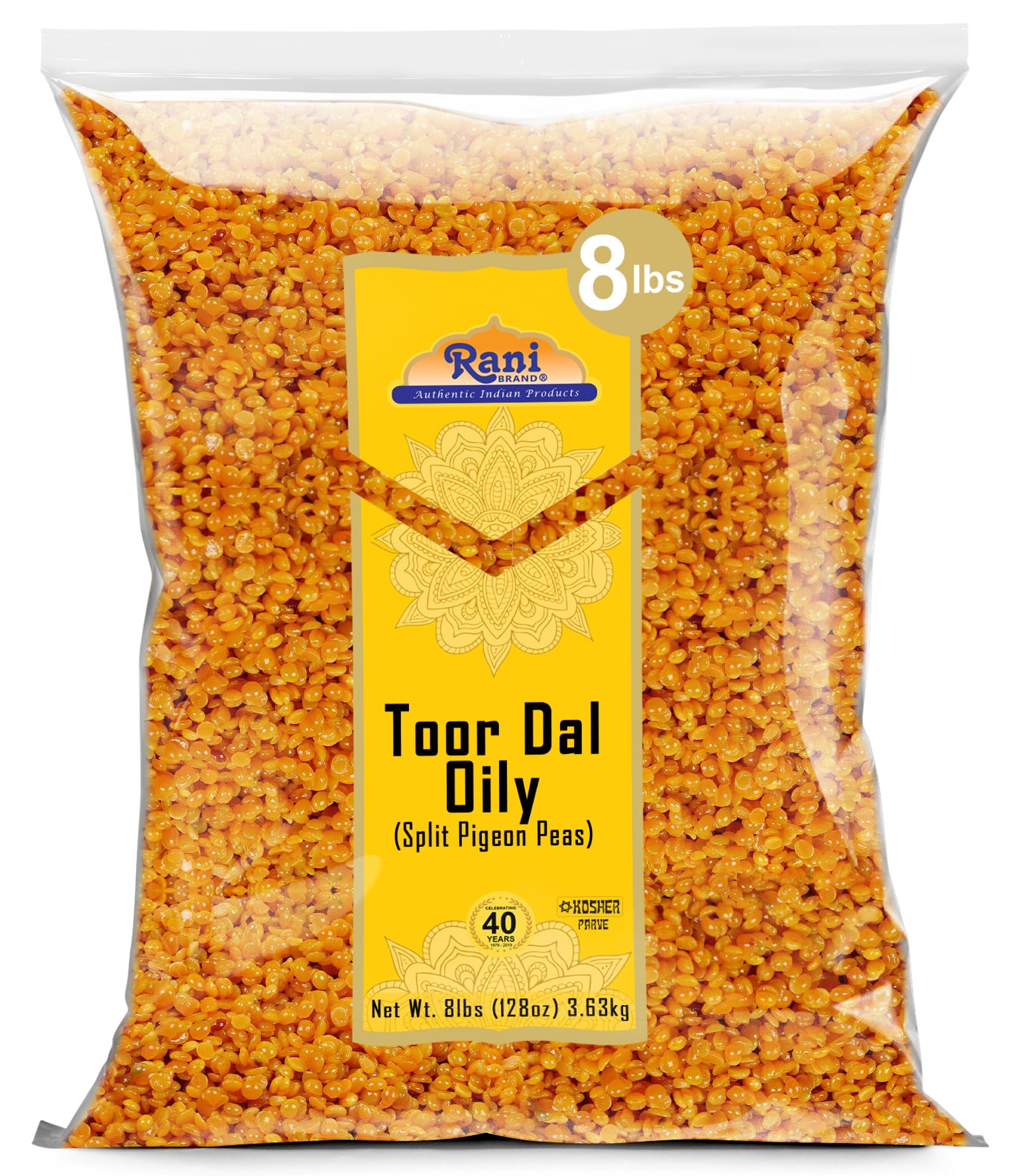 Rani Toor Dal (Split Pigeon Peas) Oily, 128oz (8lbs) 3.63kg Bulk ~ All Natural | Gluten Friendly | NON-GMO | Vegan | Indian Orig