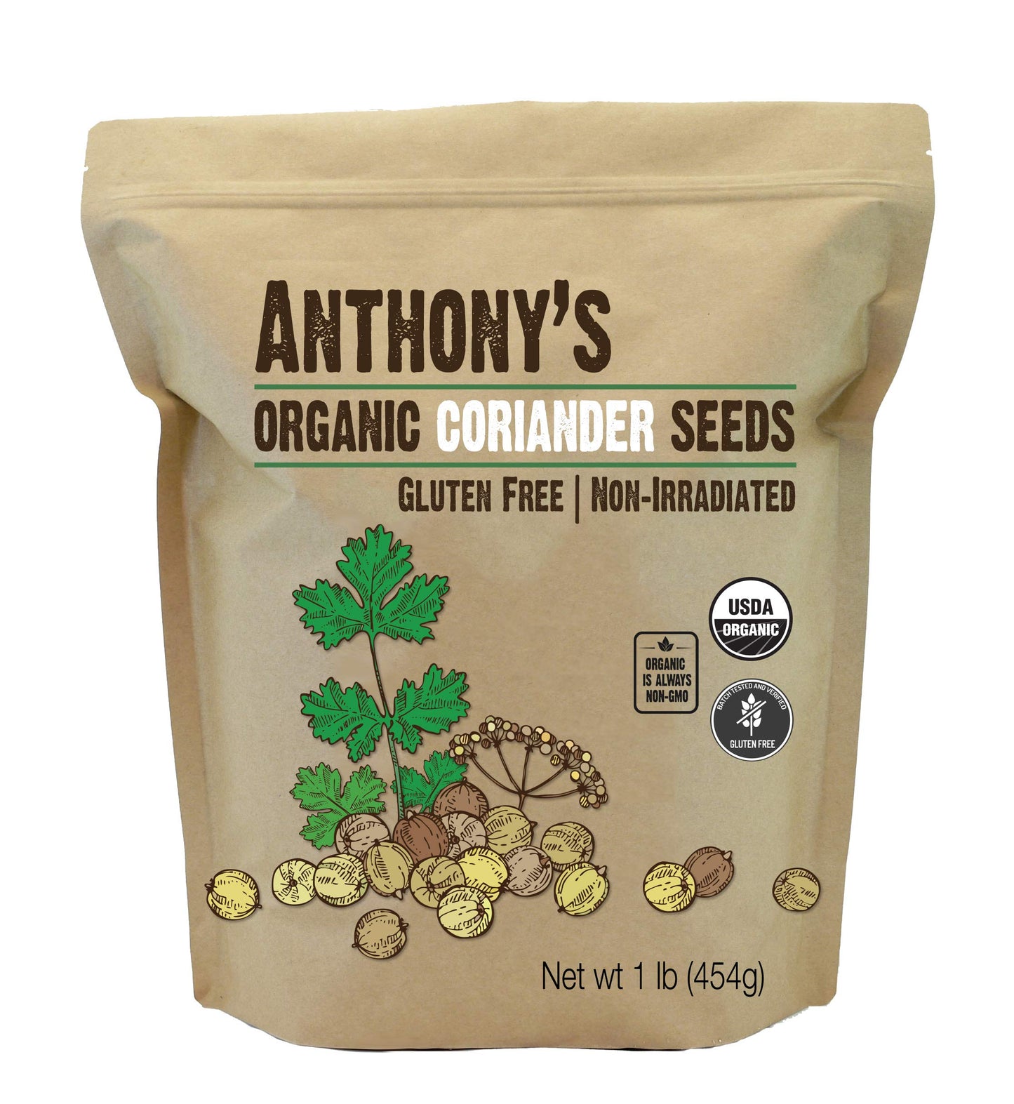 Anthonys Organic Coriander Seeds, 1 lb, Gluten Free, Non GMO, Non Irradiated, Keto Friendly