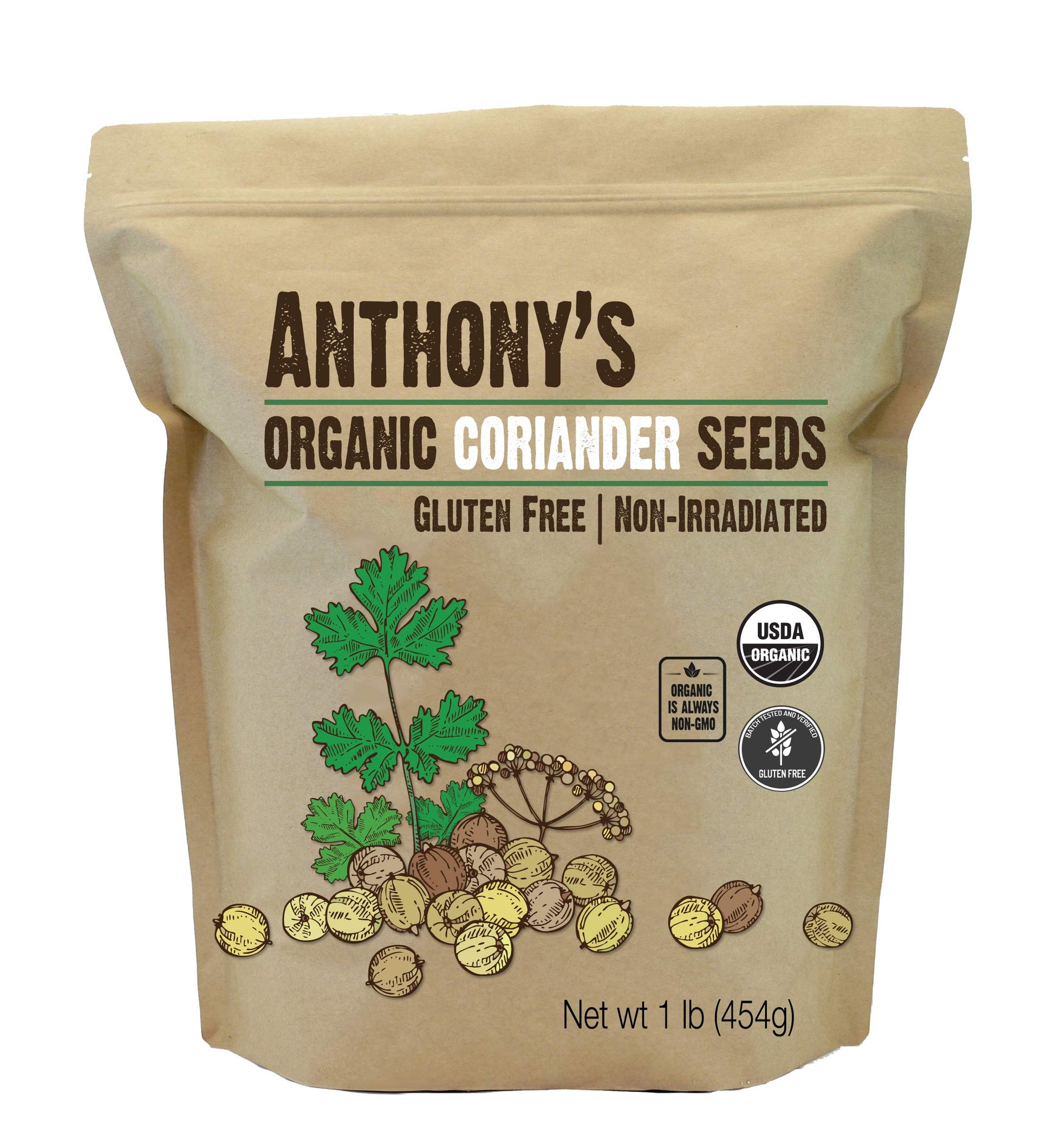 Anthonys Organic Coriander Seeds, 1 lb, Gluten Free, Non GMO, Non Irradiated, Keto Friendly