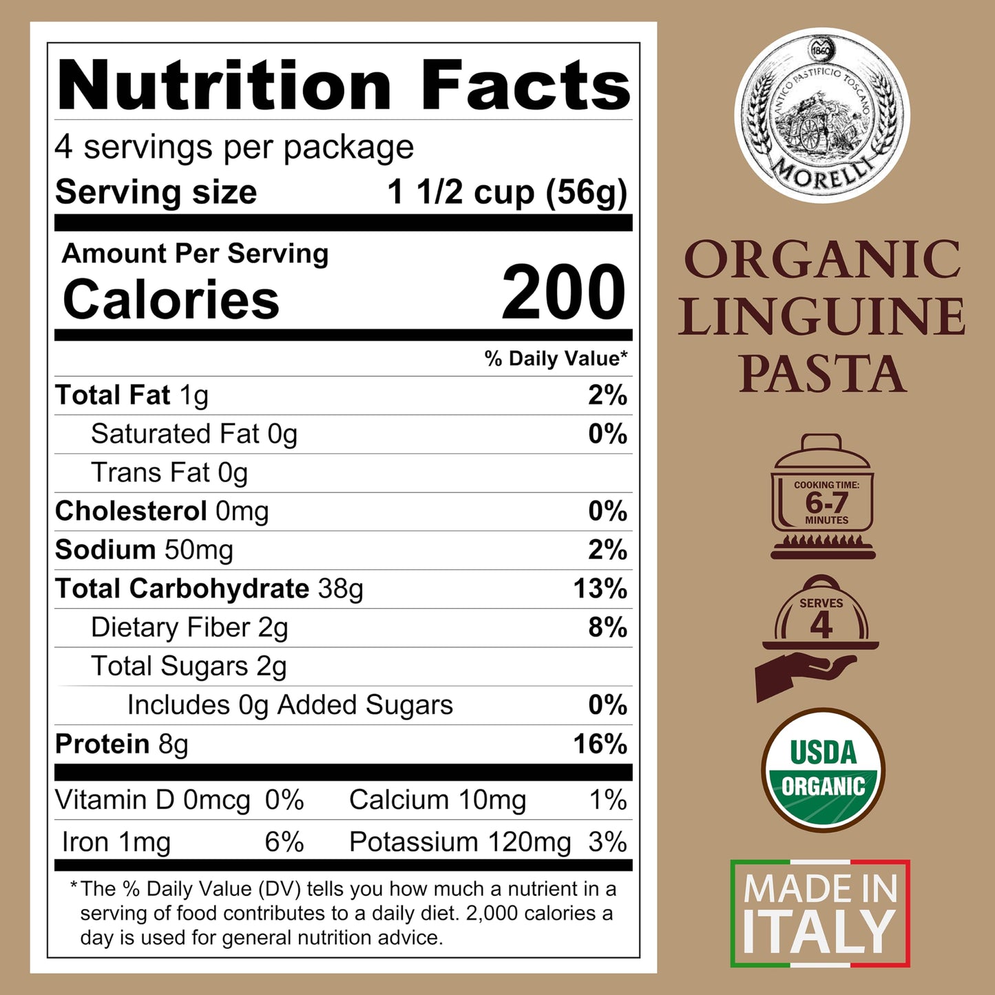 MORELLI Organic Squid Ink Linguine Pasta - Durum Wheat - 8.8oz (250g) - Made in Italy
