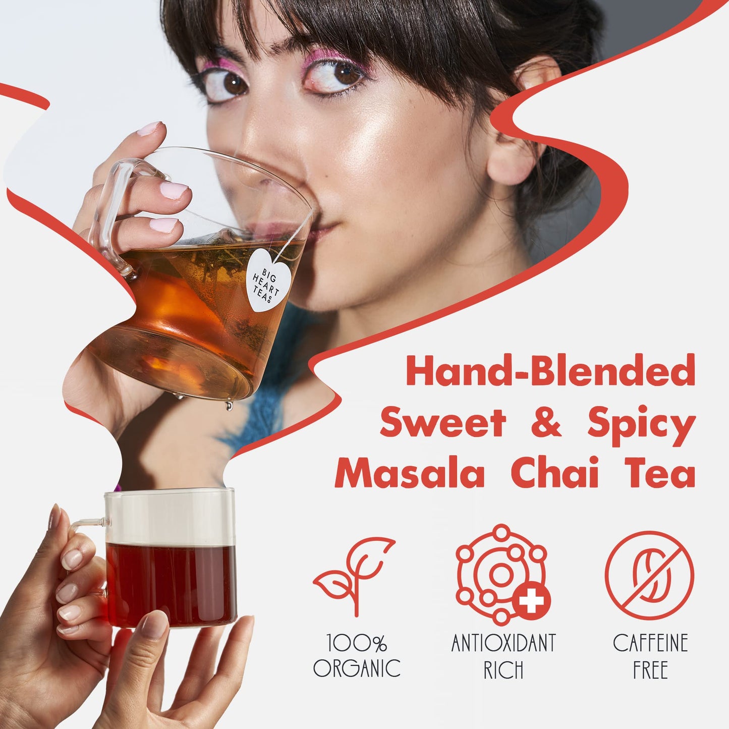 Big Heart Tea Co. Organic Fiery Masala Chai Tea Bags - Herbal Decaf - 50 Pack
