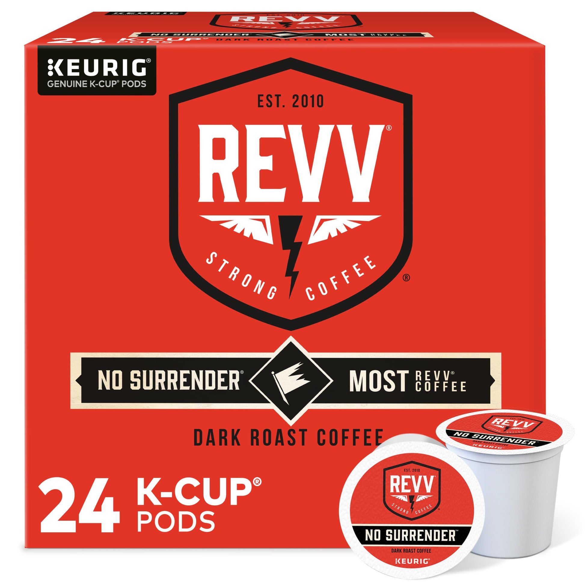 REVV Dark Roast Coffee K-Cup Pods, 24 Count, Single-Serve, Model 5000204430, Coffee