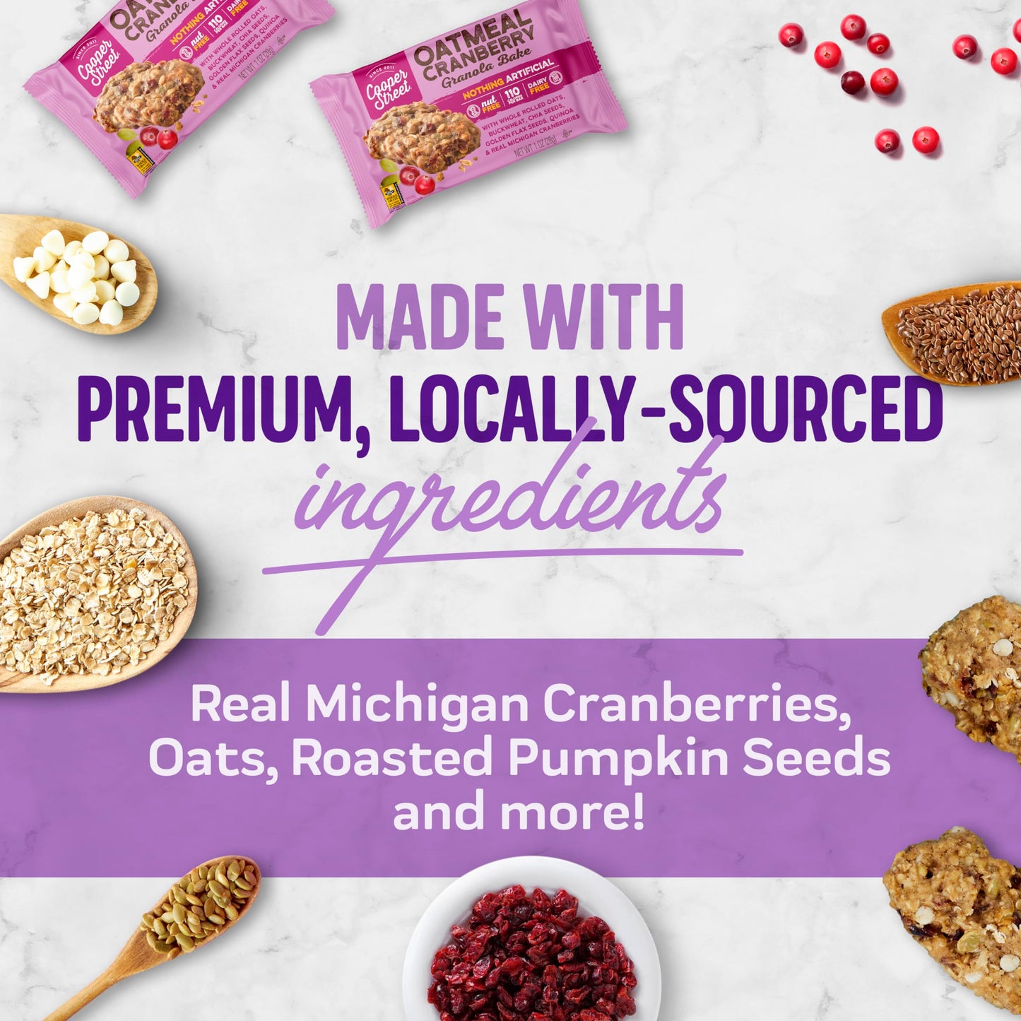 Cooper Street Granola Bakes - Healthy Chewy Breakfast Granola Bars With Chia, Flax, Buckwheat And Oats In Delicious Oatmeal Cran