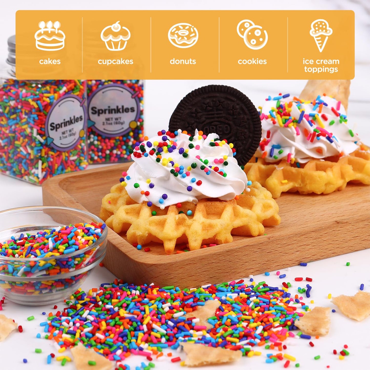 Rainbow Sprinkles, Confetti Sprinkles Bulk, Rainbow Sprinkles for Cake Decorating, Chocolate, Cupcake, Baking Sprinkles, and Ice