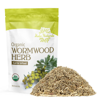 Halo Naturals Organic Wormwood Herb Cut & Sifted, 4 Ounces (Artemisia Absinthium) USDA Certified Wormwood Tea | Non-GMO | Vegan|