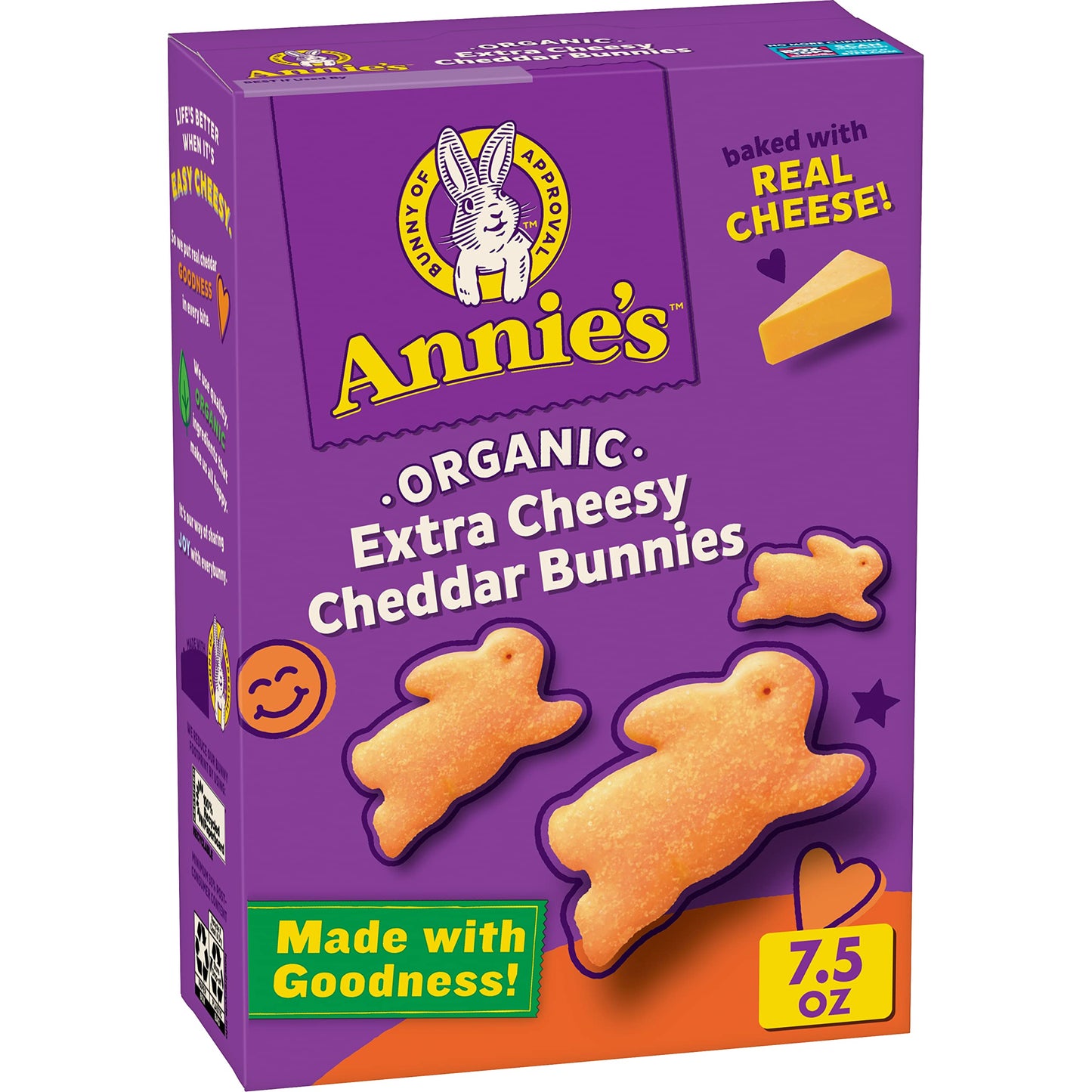 AnnieS Organic Cheddar Bunnies Snack Crackers, Extra Cheesy, Baked With Real Cheese, 7.5 Oz.