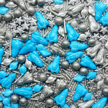Se Si&Moos Space Theme Sprinkles Blue And Silver Grey Planet Rocket Sprinkles For Cake Decorating Edible Galaxy Cake Decorations