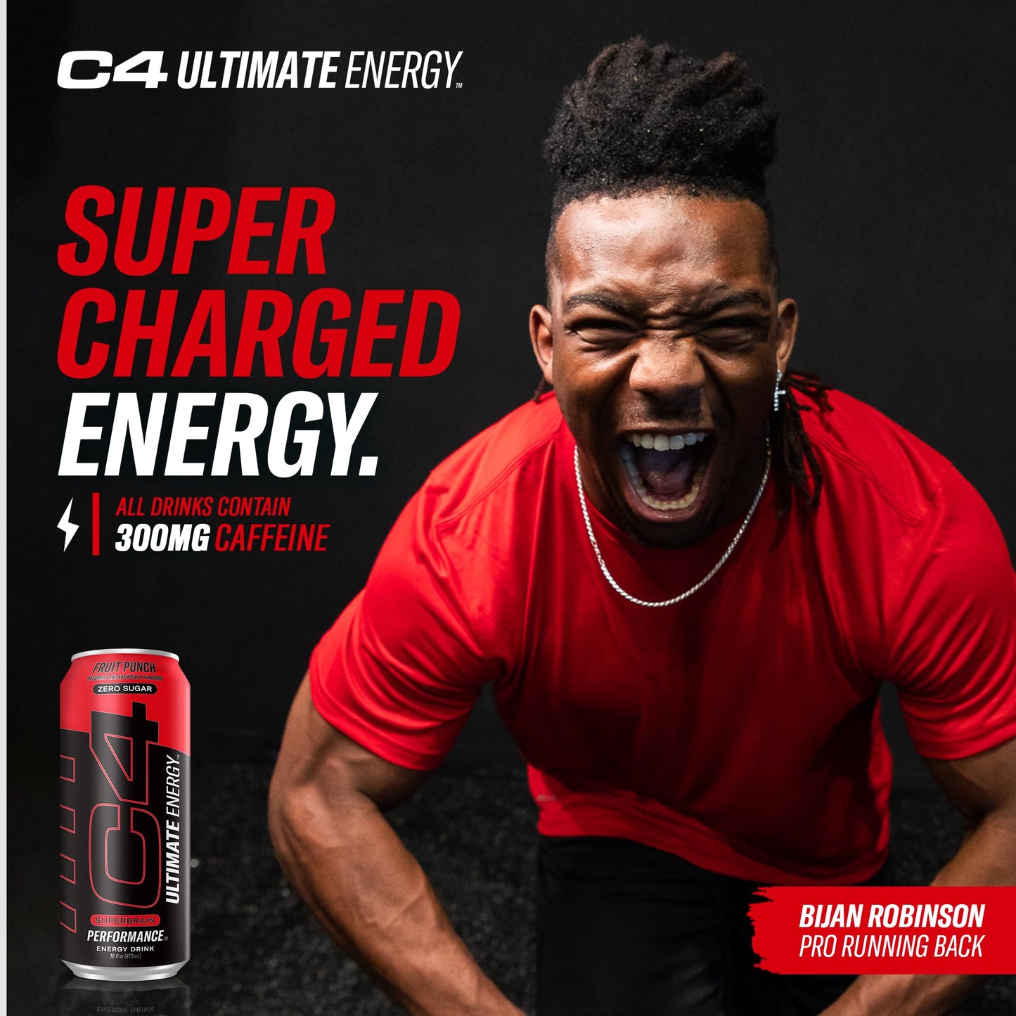 C4 Ultimate | 300mg Caffeine Sugar Free Energy Drink | Fruit Punch | Pre Workout Performance Drink | 16oz (Pack of 12)