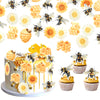 63 PCS Edible Bumble Bee Cupcake Toppers Honey Bee Daisy Cupcake Picks Edible Sunflower Oh Babee Cupcake Decorations for Bee The