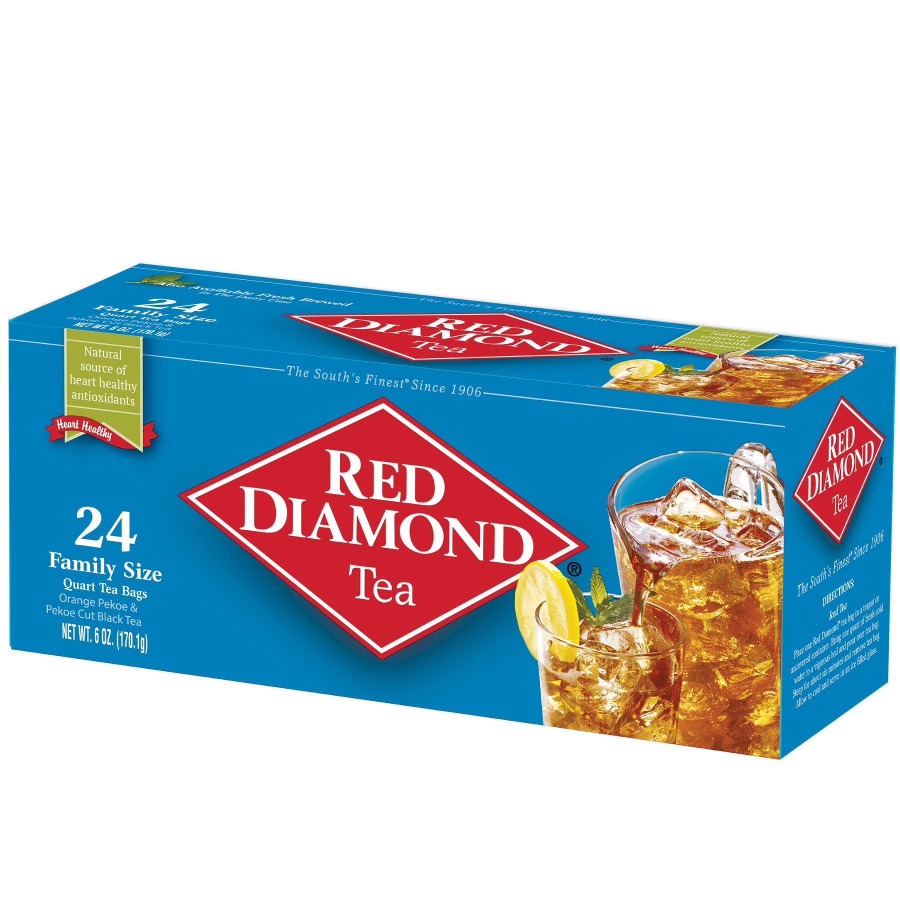 RED DIAMOND Iced Tea Bags - Family Size, Premium Blend, 24 Quart Bags (6 Pack) - Delicious Freshly Brewed Taste, 144 Count