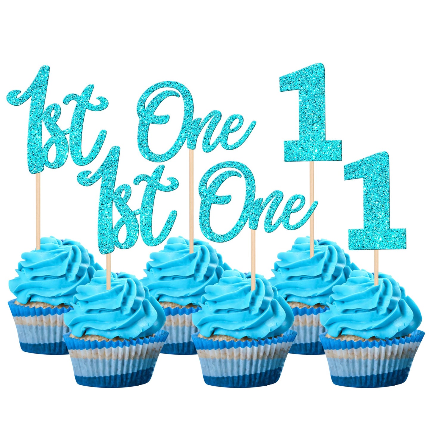 ZHUOWEISM Cupcake Toppers - 24 PCS Glitter Number 1 Decorations for 1st Birthday, Baby Shower, Anniversary, Blue, Paper