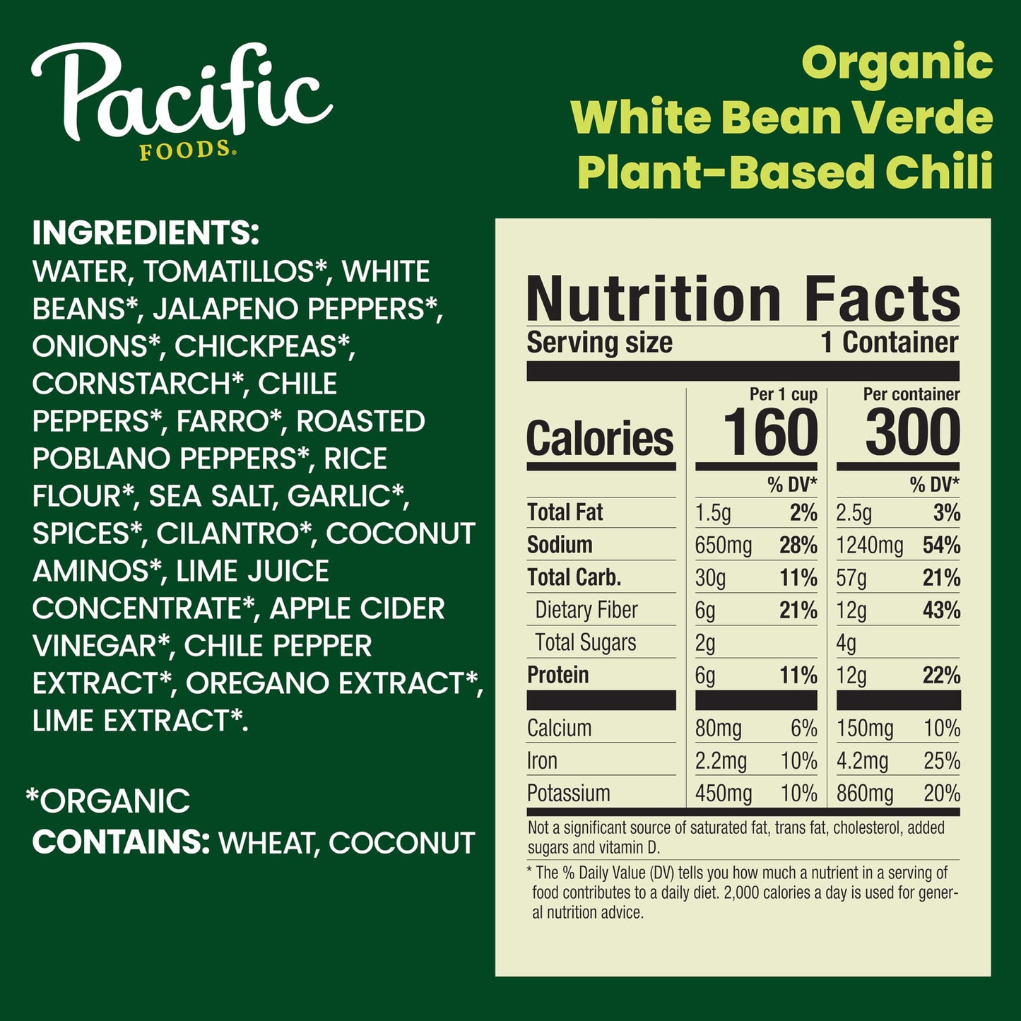 Pacific Foods Organic White Bean Verde Chili, Plant Based, 16.5 Oz Can (Pack Of 12)
