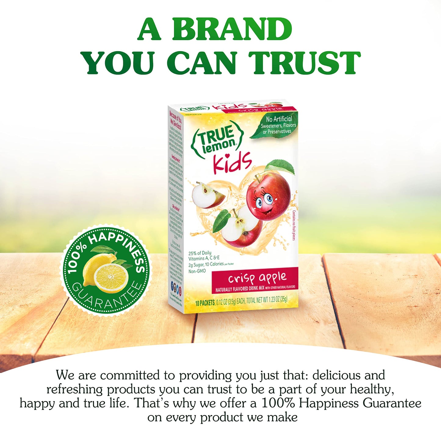 TRUE LEMON KIDS Crisp Apple (10 Packets) - Hydration, No Preservatives, No Artificial Flavors, No Sweeteners - Low Sugar Water F