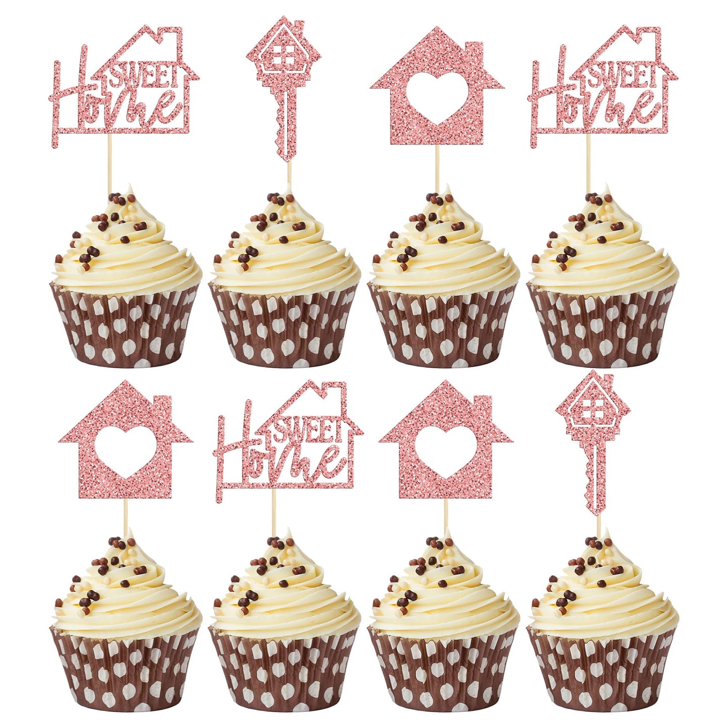 Gyufise 24 Pack Rose Gold Sweet Home Cupcake Toppers Glitter Key Housewarming Cupcake Picks Decorations For New Home Th