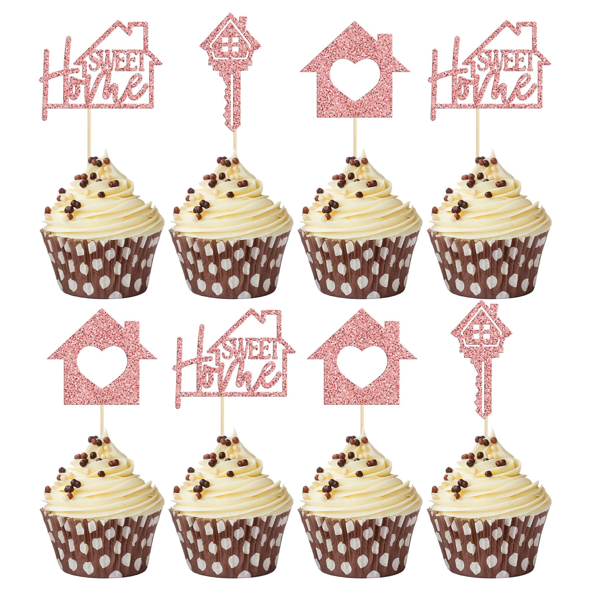 Gyufise 24 Pack Rose Gold Sweet Home Cupcake Toppers Glitter Key Housewarming Cupcake Picks Decorations For New Home Th