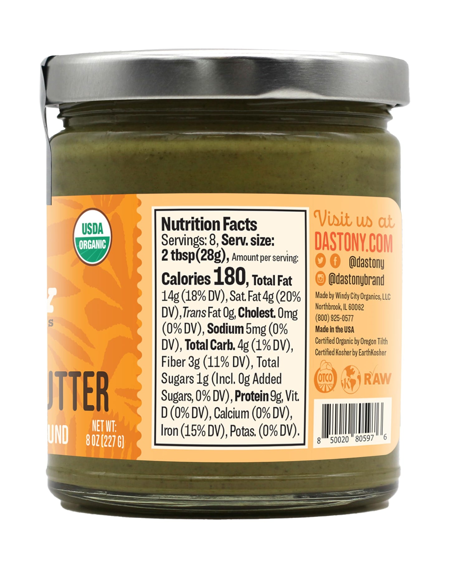 Dastony Organic Raw Sprouted Pumpkin Seed Butter - Vegan, Non-GMO, Gluten-Free, 8 oz, Pack of 1