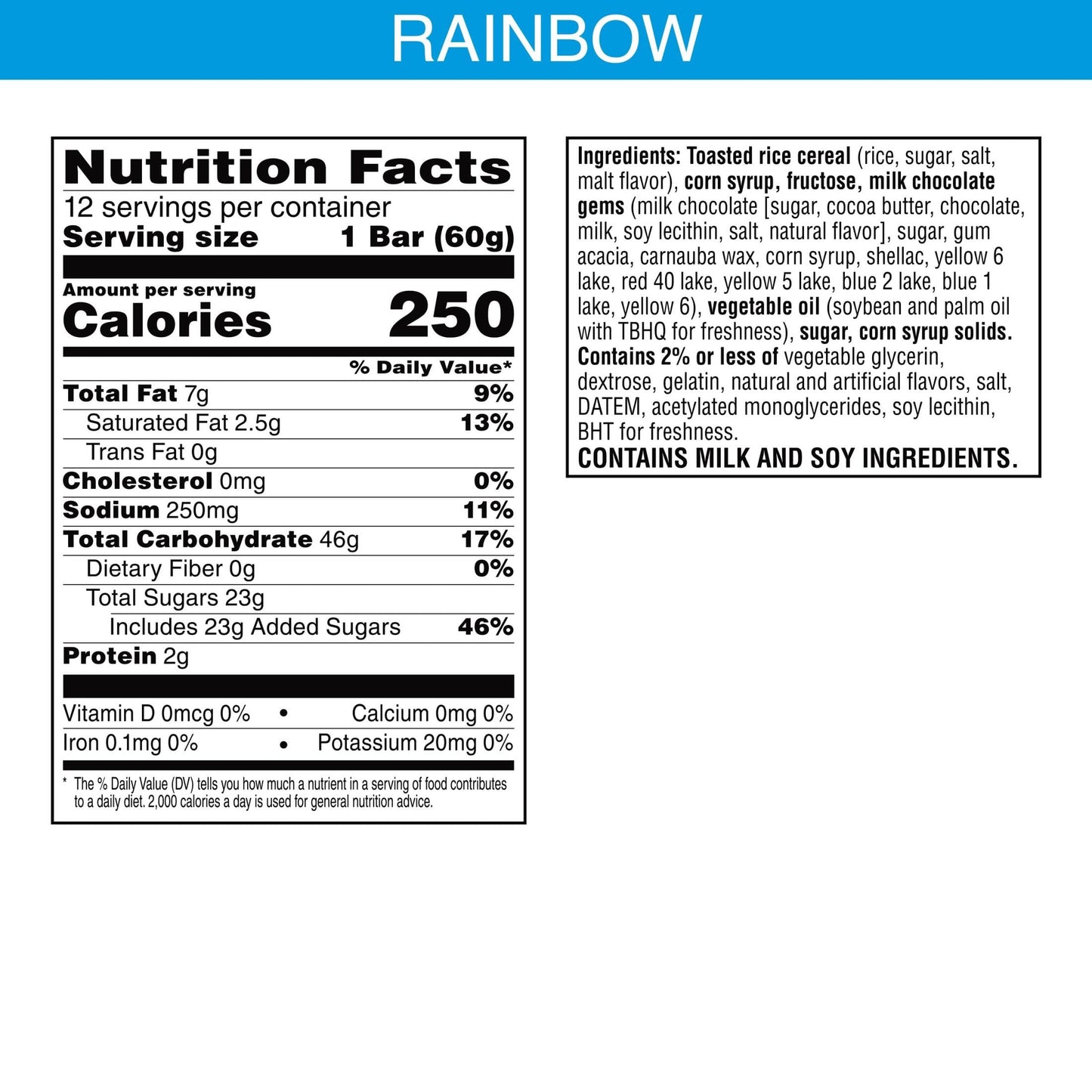 Rice Krispies Treats Mega Bars Large Marshmallow Snack Bars, Kids Snacks, Big Bars, Rainbow, 25.3Oz Box (12 Bars)