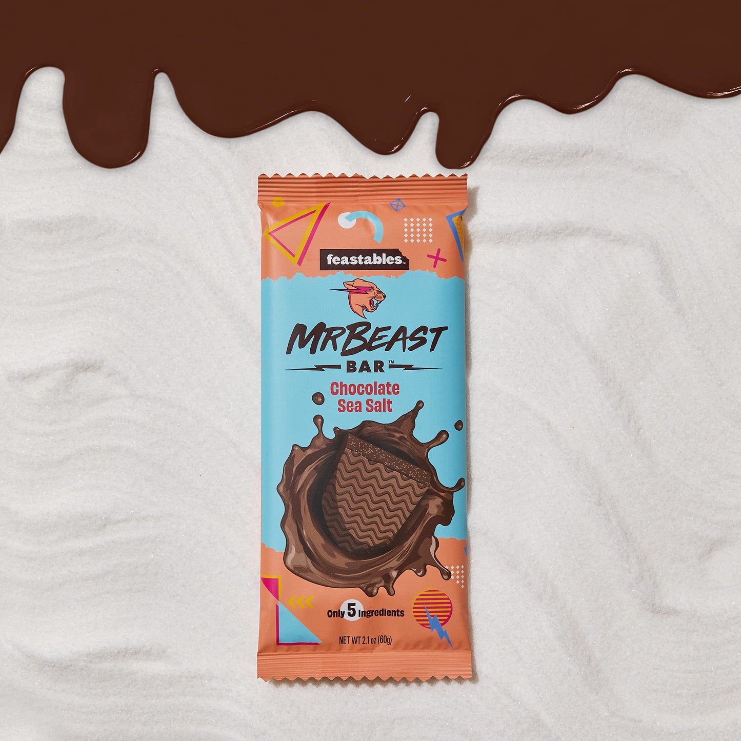 Feastables Mrbeast Chocolate Sea Salt Bars - Made With Organic Cocoa. Plant Based With Only 5 Ingredients, 10 Count