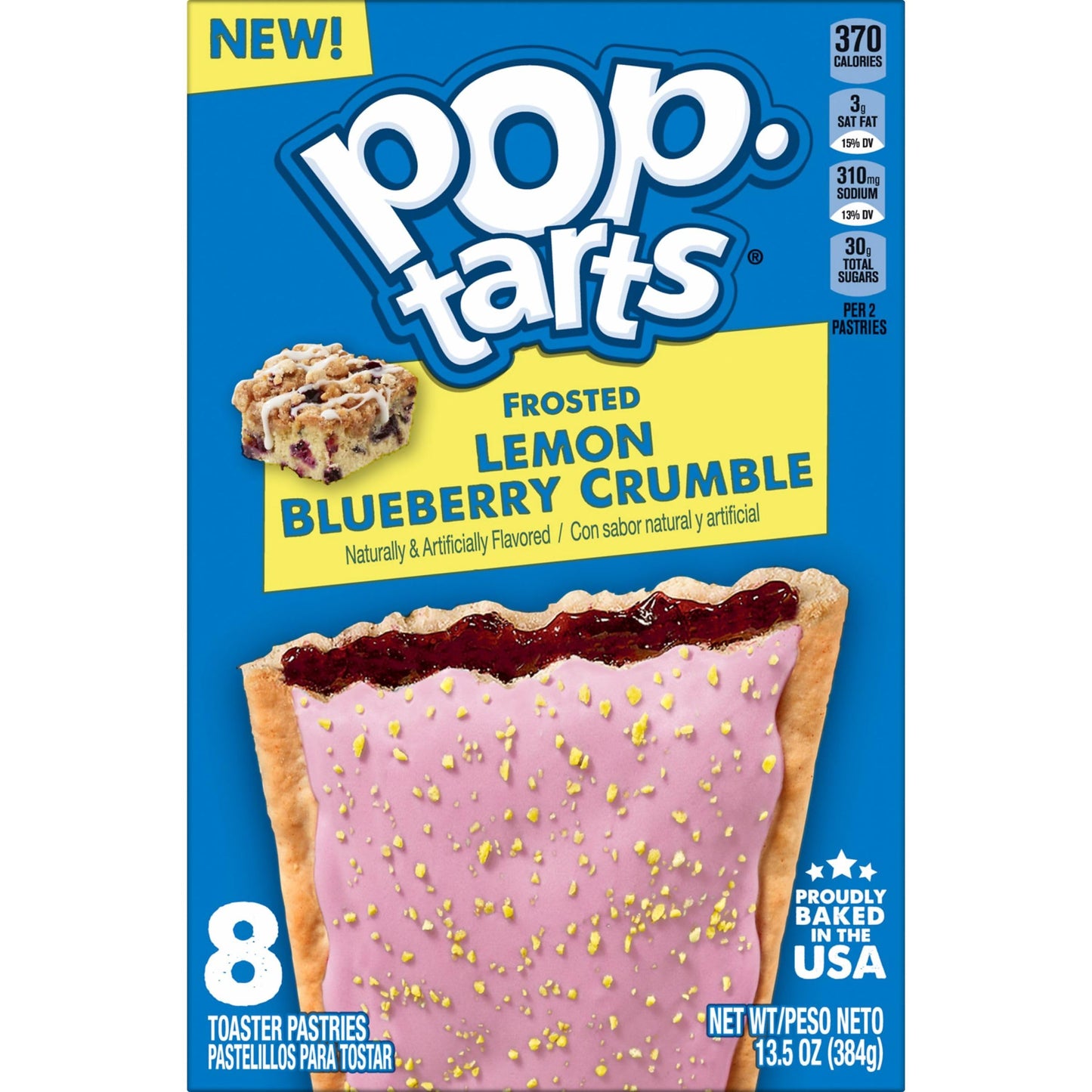 Pop-Tarts Toaster Pastries, Breakfast Foods, Kids Snacks, Frosted Lemon Blueberry Crumble, 13.5oz Box (8 Pop-Tarts)