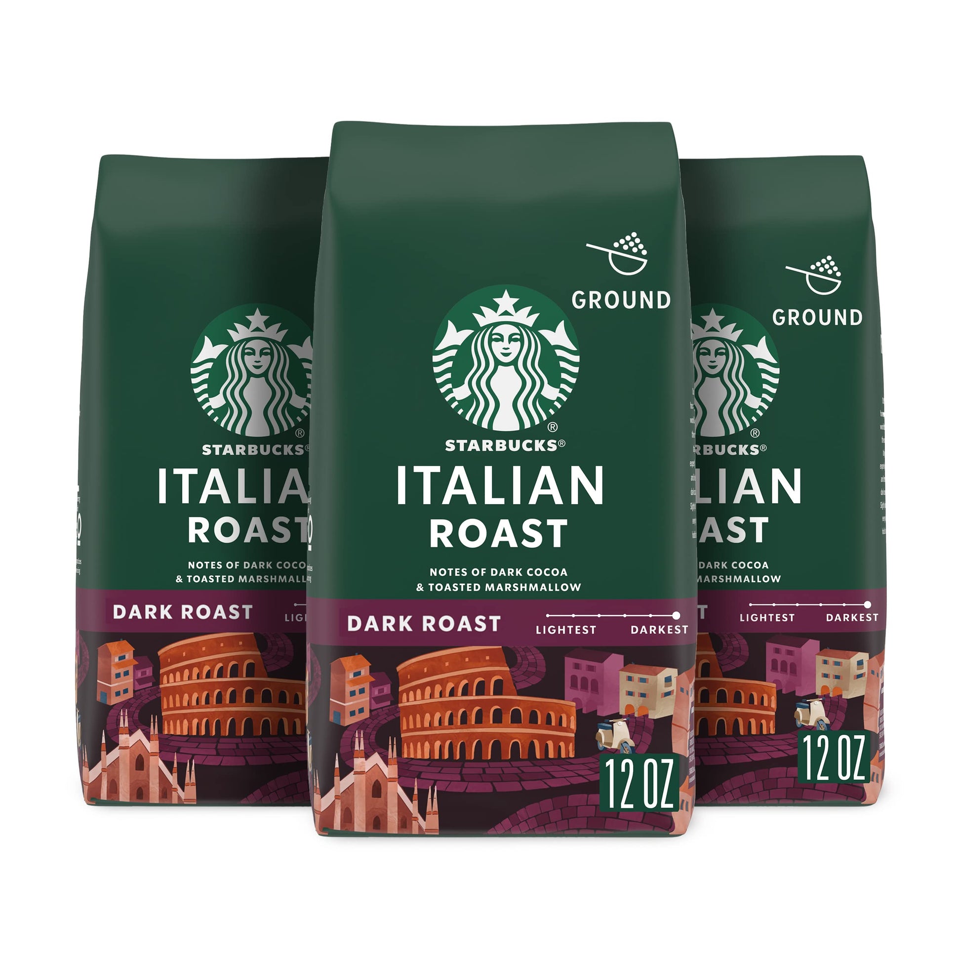 Starbucks Ground Coffee, Dark Roast Coffee, Italian Roast, 100% Arabica, 3 Bags (12 Oz Each)