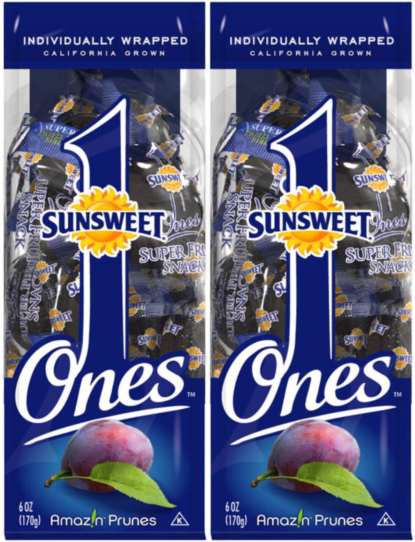 Sunsweet Gold Label Ones Super Select California Individually Wrapped Prunes 6.0 Ounces (Pack Of 2)(Packaging May Vary)