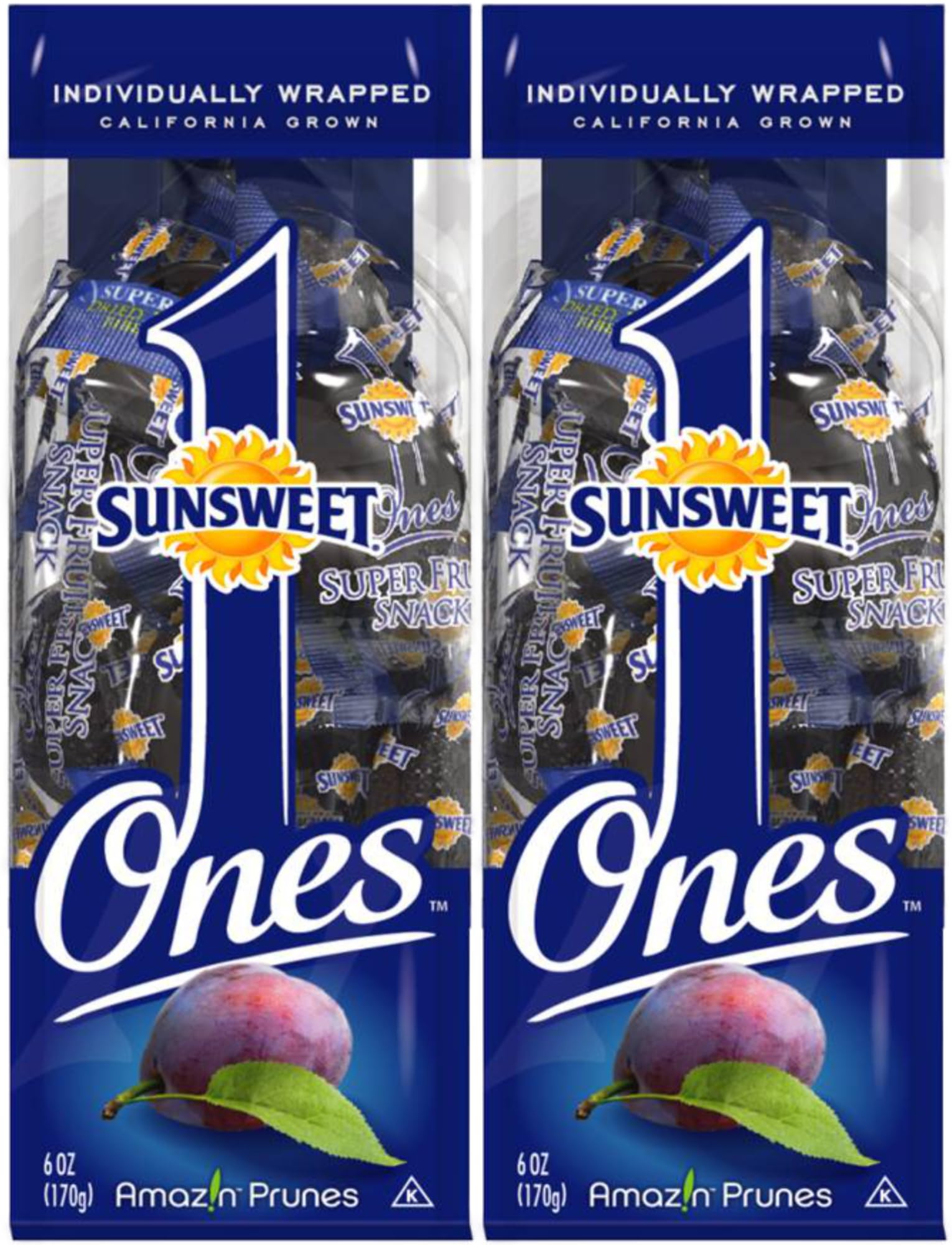 Sunsweet Gold Label Ones Super Select California Individually Wrapped Prunes 6.0 Ounces (Pack Of 2)(Packaging May Vary)