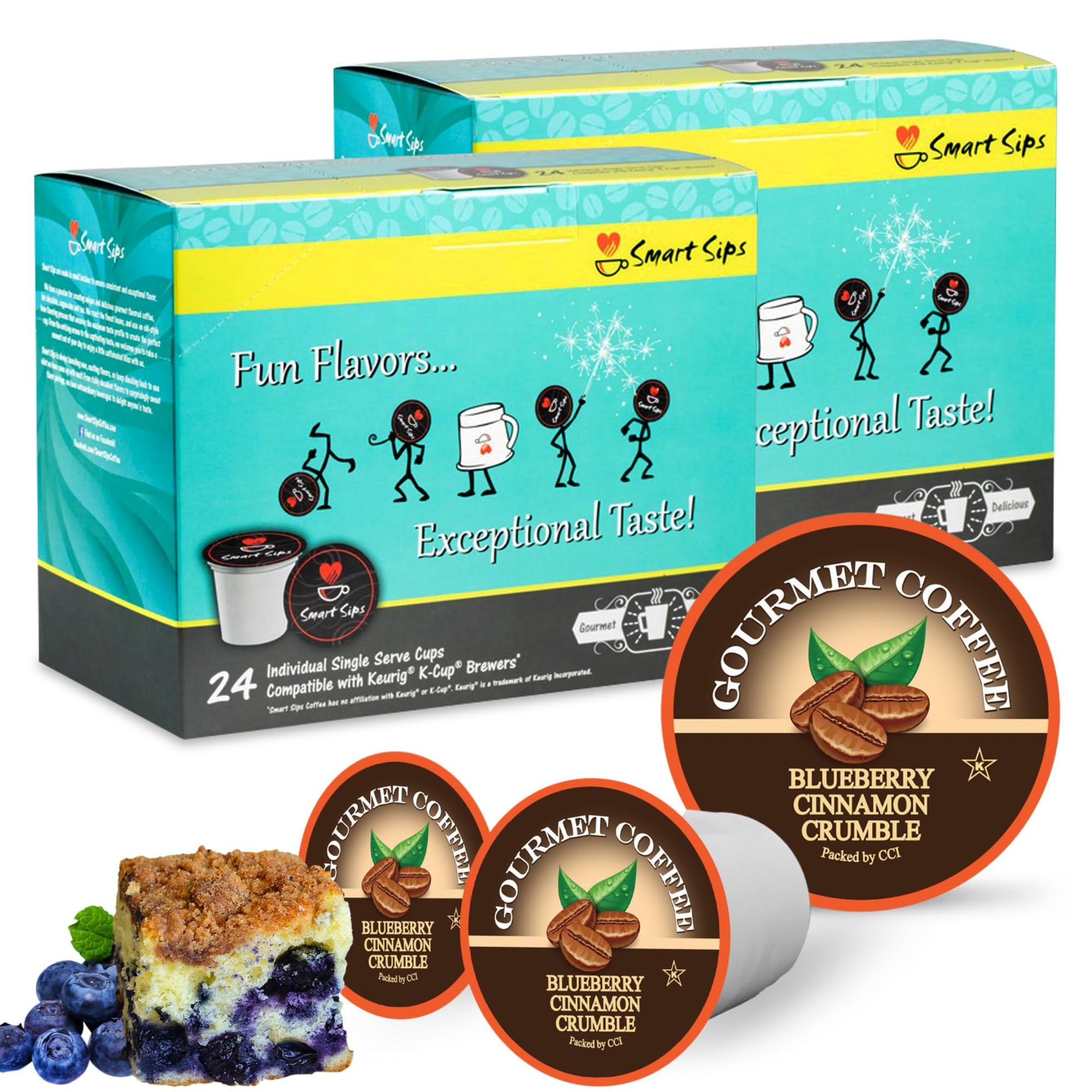 Smart Sips Coffee Blueberry Cinnamon Crumble Medium Roast Single-Serve Pods 48 Count Compatible with K-Cup Brewers