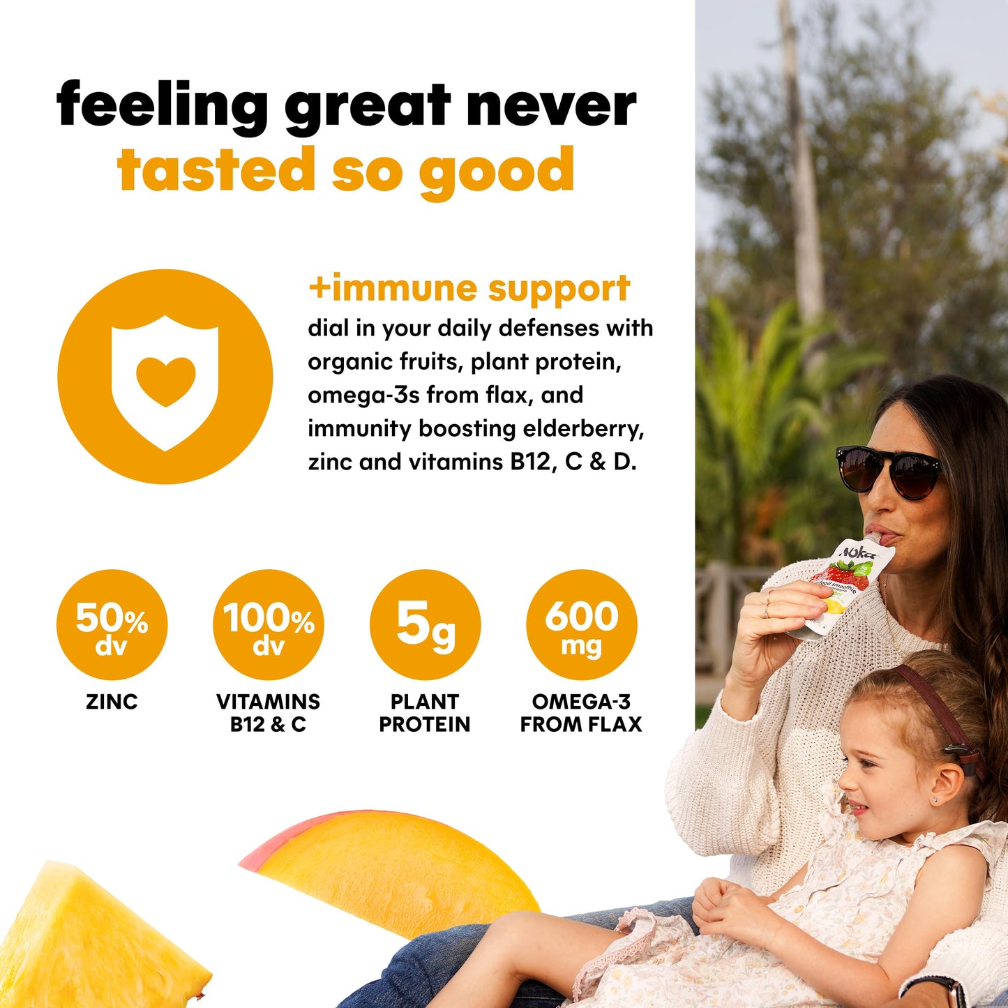 Noka Superfood Fruit Smoothie Pouches, Super Tropical With Immune Support, Healthy Snacks With Elderberry, Vitamin C, Flax Seed