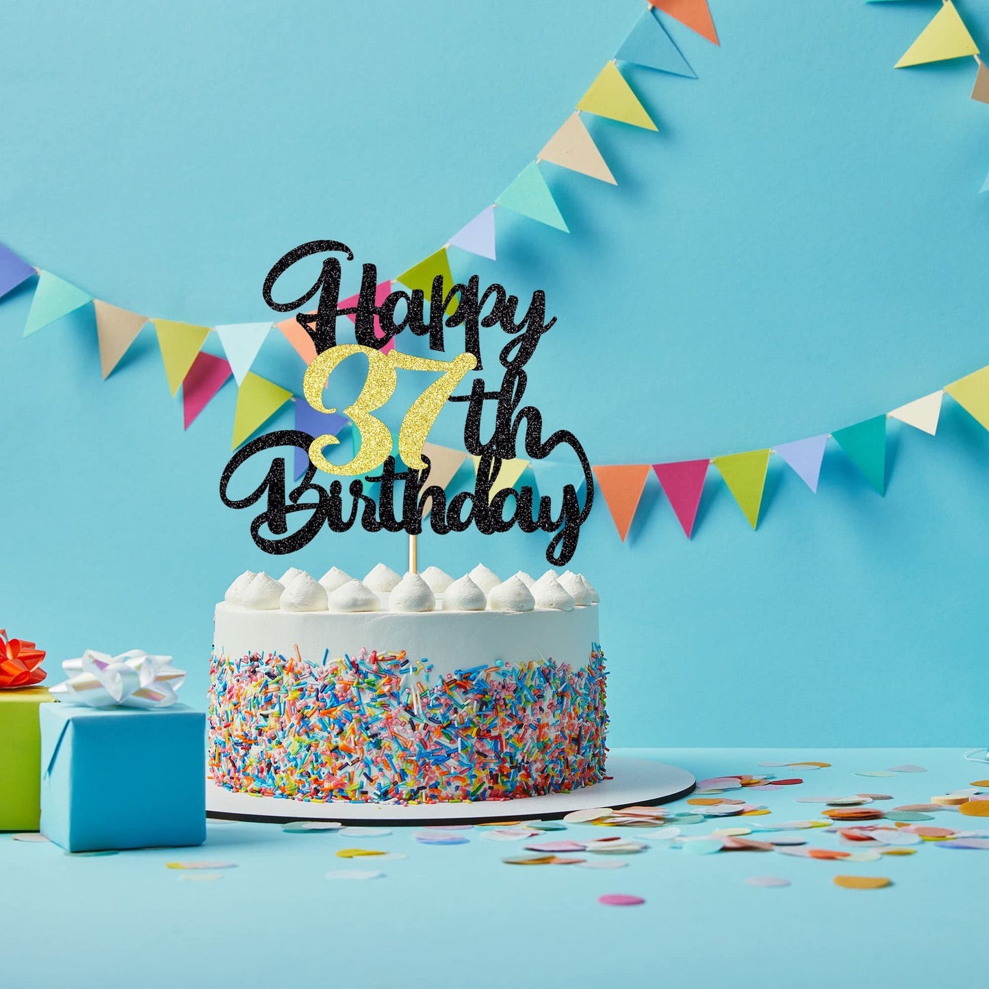 Klionjor 37Th Happy Birthday Cake Topper - Happy Birthday Decoration For 37Th Birthday Party - Gift Plugin (37)