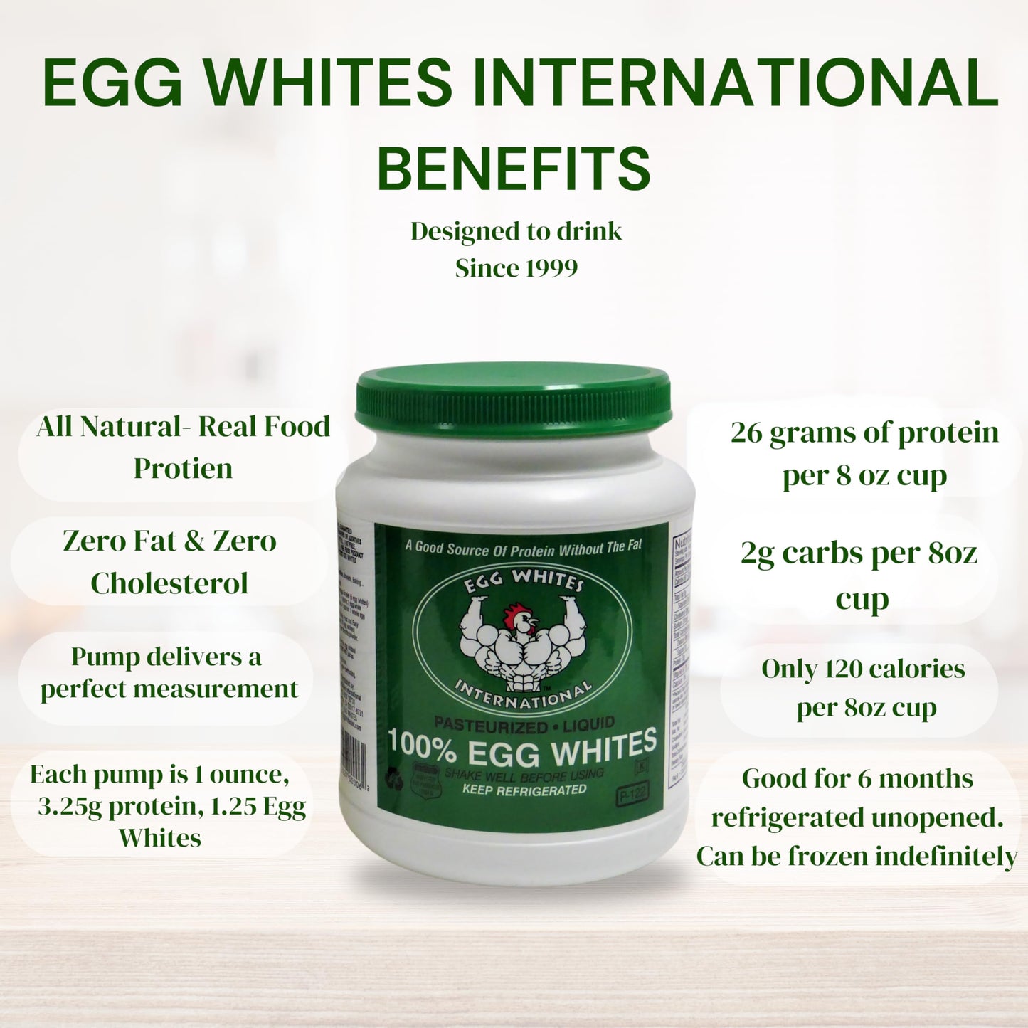 Egg Whites International 100% Pure Liquid Egg White Protein Designed to Drink. NOW 100% CAGE FREE (1 Half Gallon)