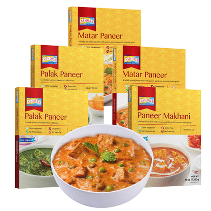 Ashoka Heat & Eat Meals 1932, All-Natural Vegetarian Meal Kit, Cheese Entrees, Kosher Certified Curry Assortment, Authentic Indi