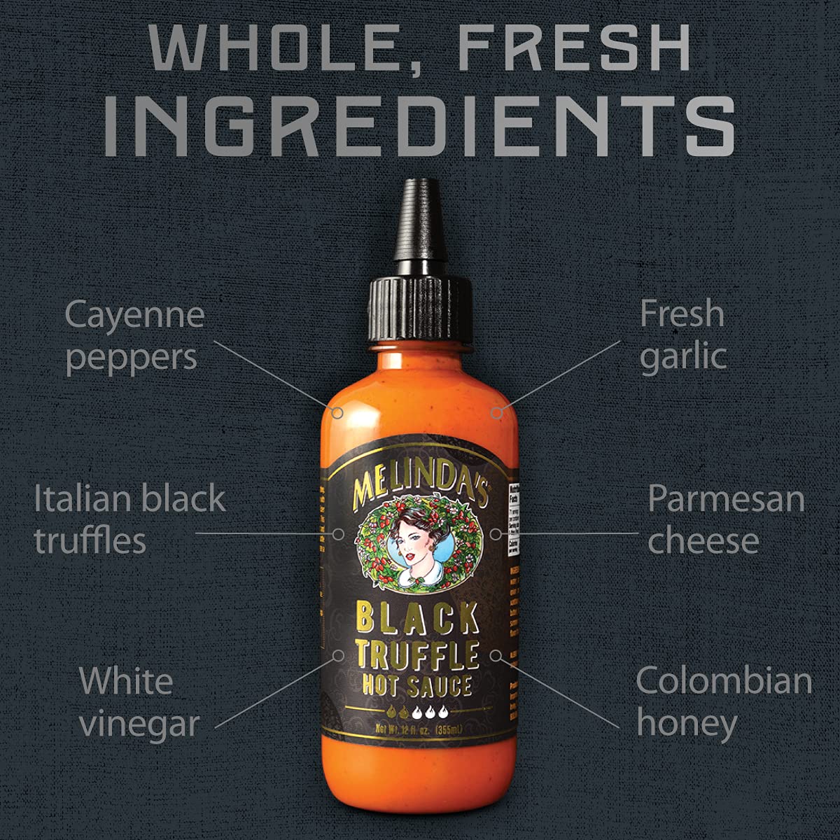 Melindas Black Truffle Hot Sauce - Gourmet Hot Sauce with Italian Truffles, Cayenne Peppers & Honey - 12 oz, 2 Pack