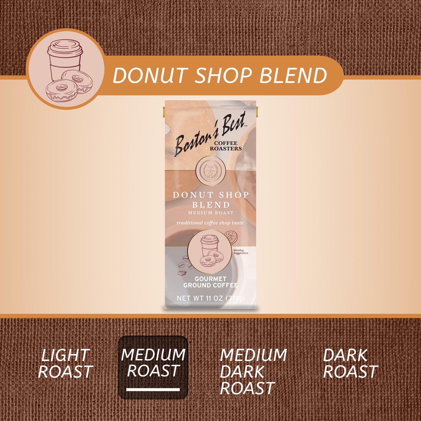 Bostons Best Coffee - Donut Shop Gourmet Coffee, Hearty Medium Roast, Premium Ground Coffee, 11 Oz. / 311 G Coffee Bag