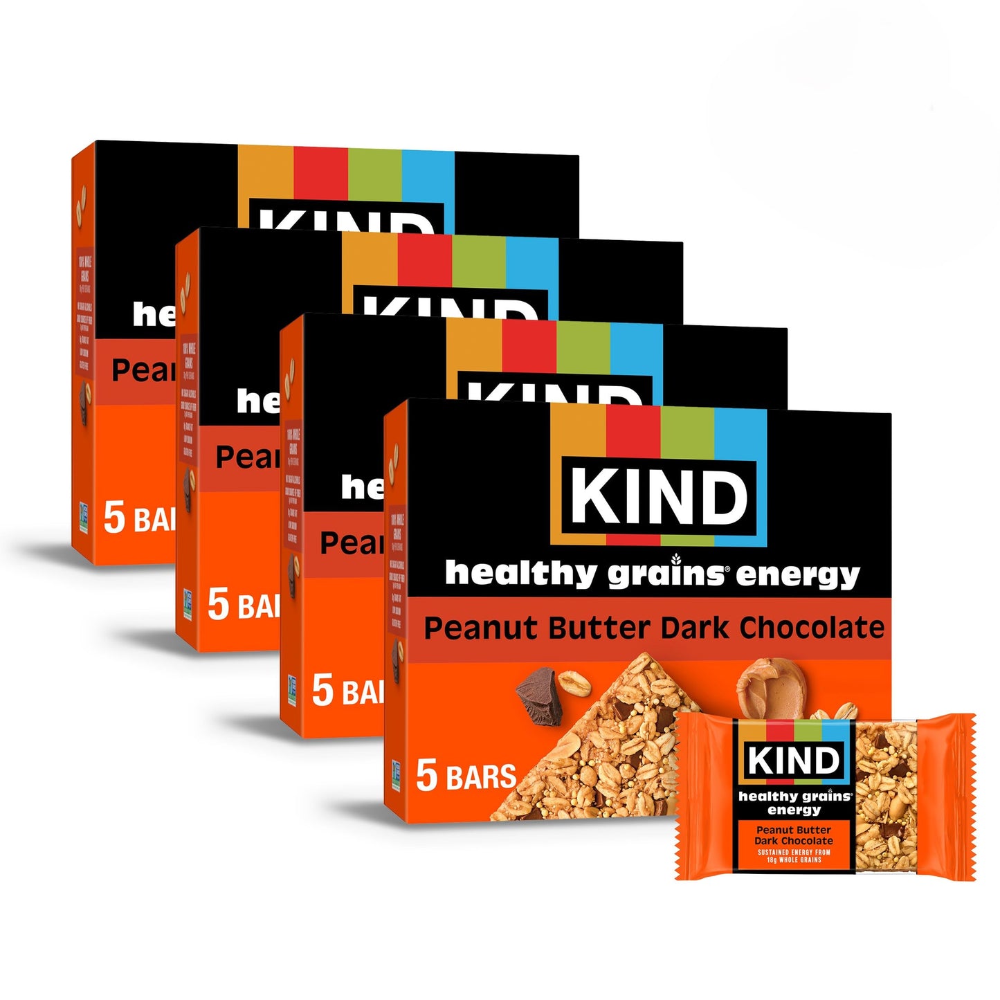 KIND Healthy Grains Energy Bars  Peanut Butter Dark Chocolate  18g Whole Grains  Made with Super Grains  Gluten Free Snacks  40 Ct.