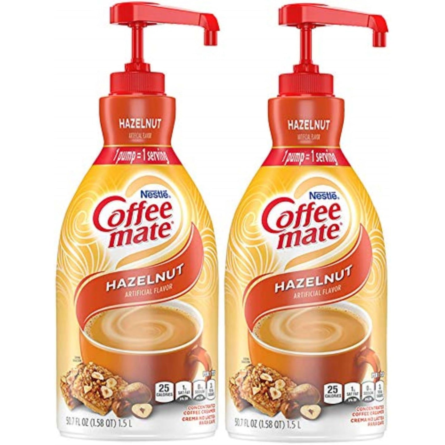 Nestle Coffee mate Coffee Creamer, Hazelnut, Concentrated Liquid Pump Bottle, Non Dairy, No Refrigeration, 50.7 Fl Oz (Pack of 2