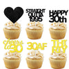 18pcs Black Gold Glitter Dessert Cupcake Pick for Straight Outta 1995 Cheer to 30 Years Old Theme Decor Supplies Happy 30th Birt