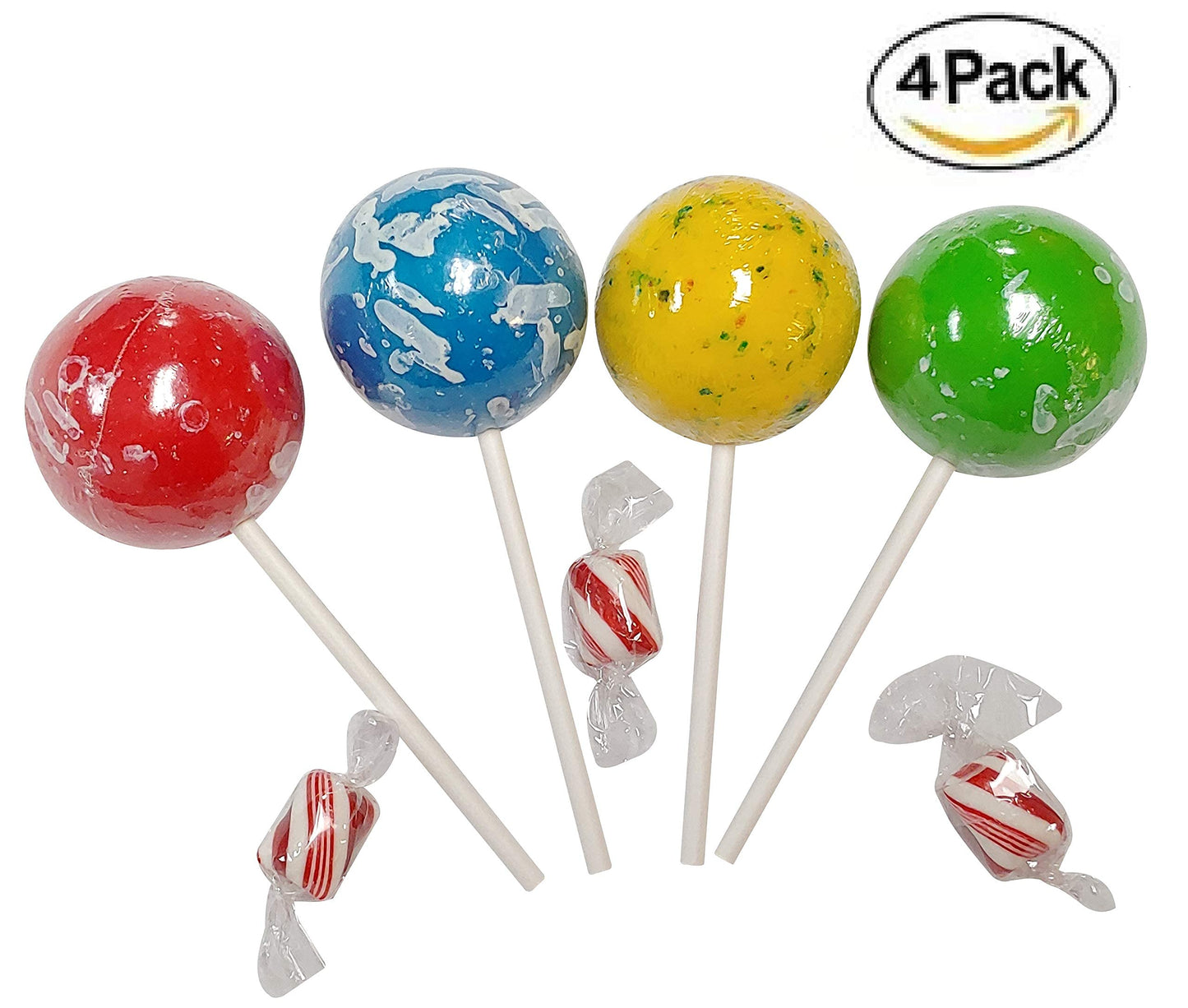 HUGE Jawbreakers On A Stick- Assorted Colors 2.25 Inch - 4 COUNT Rock Hard Candy Rainbow Candy